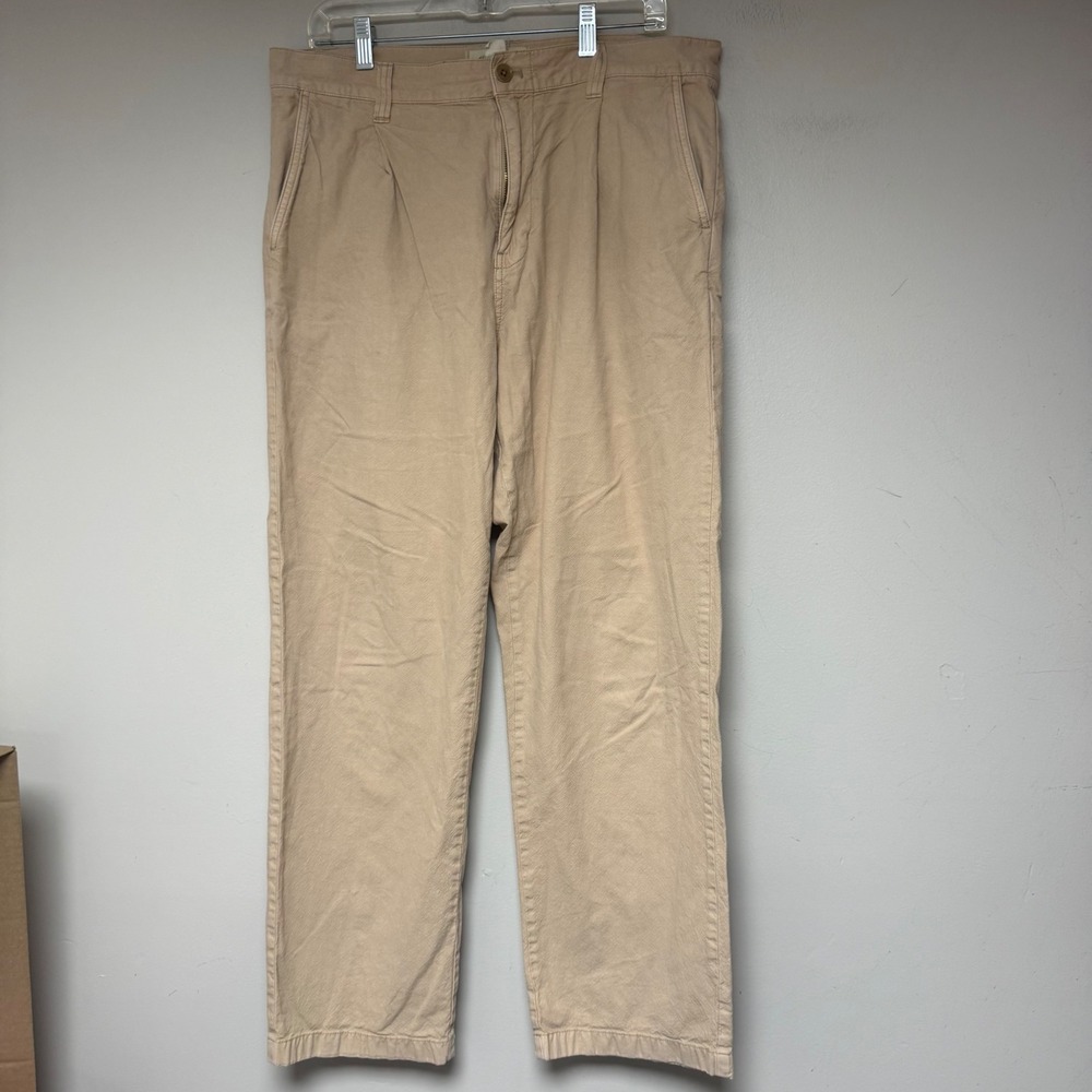 Madewell Relaxed Straight Pants Mens 33 Tan Khaki Good Cotton Hemp Pleated 33x32
